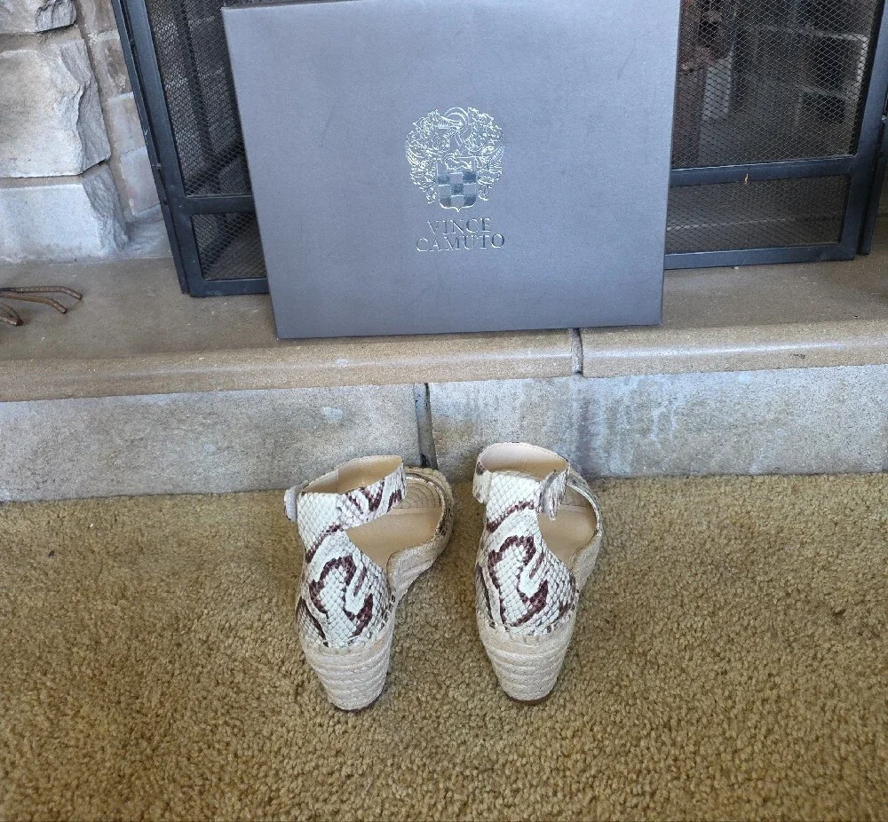Vince Camuto Beige Snakeskin Espadrille Ankle-Strap Sandals